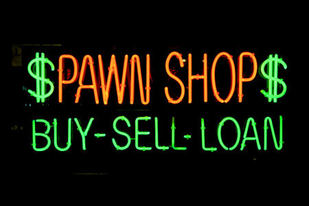 Pawn Shops in Florida - Merchant Credit Card and ACH Processing, in photo Neon Light sign with Red Letters Pawn Shop, and in Green Letter Buy - Sell - Loan